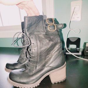 New Lucky Brand Leather, Stacked Heel Boot with Size Zip